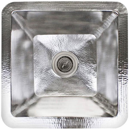 Linkasink - Hammered Metal Hand-Crafted Large Square Kitchen/Bar Sink With 3.5 Inch Drain Opening