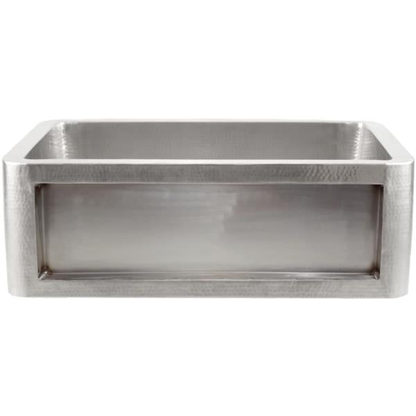 Linkasink - Inset Apron Front Hammered Metal Hand-Crafted Farmhouse Kitchen Sink - Satin Stainless Steel