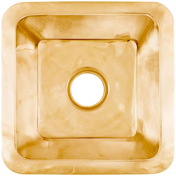 Linkasink - Small Square Hand-Crafted Smooth Metal Bar Sink 3.5 Inch Drain Opening