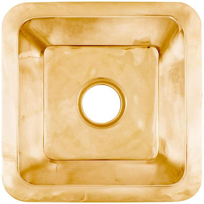 Linkasink - Small Square Hand-Crafted Smooth Metal Bar Sink 3.5 Inch Drain Opening