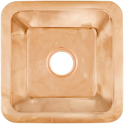 Linkasink - Small Square Hand-Crafted Smooth Metal Bar Sink 3.5 Inch Drain Opening