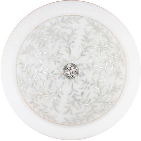 Linkasink - Round Floral Mother Of Pearl Inlay Vessel - White Marble