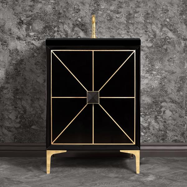 Linkasink - Divergence 24 Inch Wide Black Vanity With Black Prism Artisan Glass Hardware