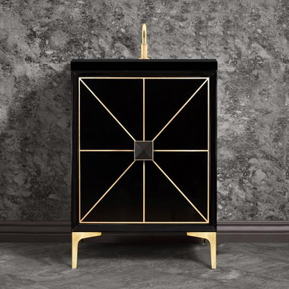 Linkasink - Divergence 24 Inch Wide Black Vanity With Black Prism Artisan Glass Hardware
