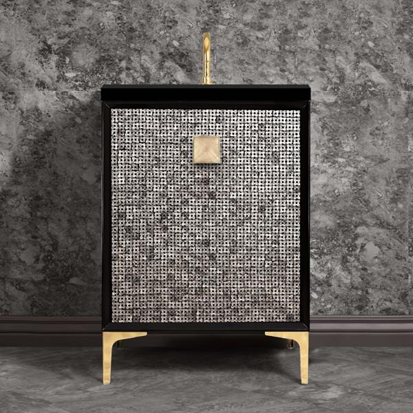 Linkasink - Mother Of Pearl With 3 Inch Eglomise Prism Artisan Glass Hardware 24 Inch Wide Black Vanity
