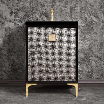 Linkasink - Mother Of Pearl With 3 Inch Eglomise Prism Artisan Glass Hardware 24 Inch Wide Black Vanity