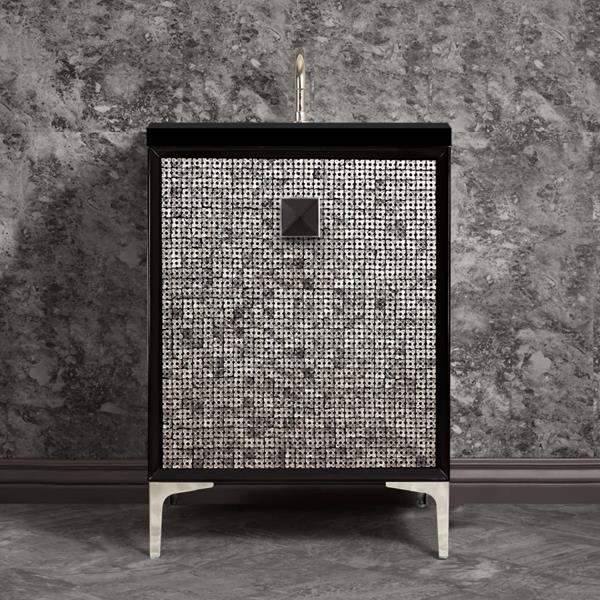 Linkasink - Mother Of Pearl With 3 Inch Black Prism Artisan Glass Hardware 24 Inch Wide Black Vanity