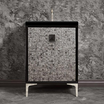 Linkasink - Mother Of Pearl With 3 Inch Black Prism Artisan Glass Hardware 24 Inch Wide Black Vanity