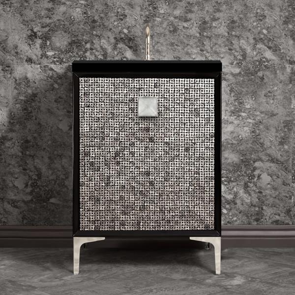 Linkasink - Mother Of Pearl With 3 Inch Eglomise Prism Artisan Glass Hardware 24 Inch Wide Black Vanity