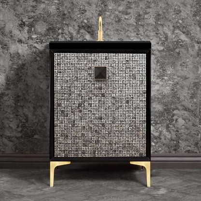 Linkasink - Mother Of Pearl With 3 Inch Black Prism Artisan Glass Hardware 24 Inch Wide Black Vanity