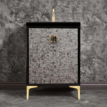 Linkasink - Mother Of Pearl With 3 Inch Black Tigler Artisan Glass Prism Hardware 24 Inch Wide Black Vanity