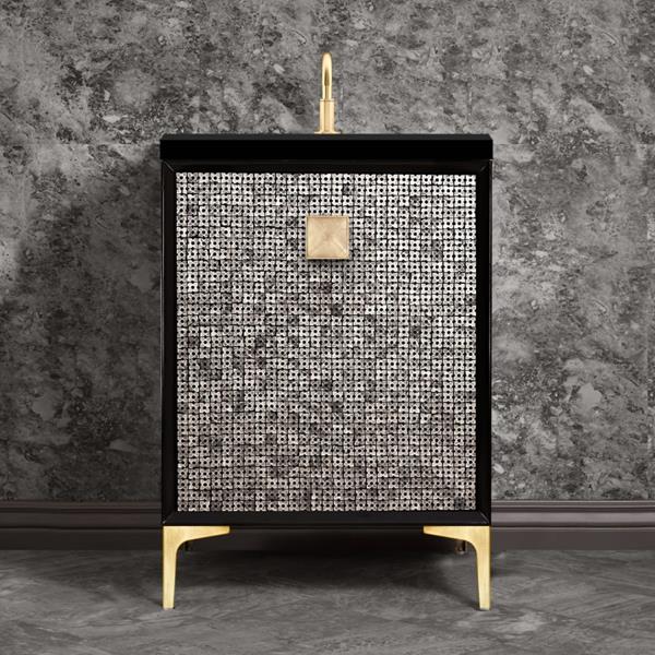 Linkasink - Mother Of Pearl With 3 Inch Eglomise Prism Artisan Glass Hardware 24 Inch Wide Black Vanity