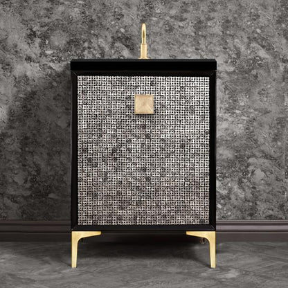 Linkasink - Mother Of Pearl With 3 Inch Eglomise Prism Artisan Glass Hardware 24 Inch Wide Black Vanity