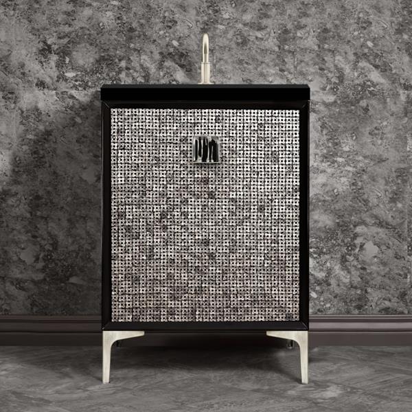 Linkasink - Mother Of Pearl With 3 Inch Black Tigler Artisan Glass Prism Hardware 24 Inch Wide Black Vanity