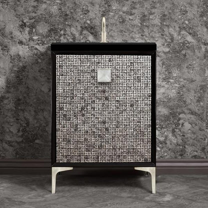 Linkasink - Mother Of Pearl With 3 Inch Eglomise Prism Artisan Glass Hardware 24 Inch Wide Black Vanity