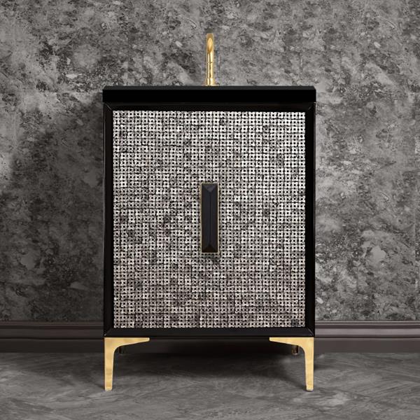 Linkasink - Mother Of Pearl With 8 Inch Black Prism Artisan Glass Hardware 24 Inch Wide Black Vanity