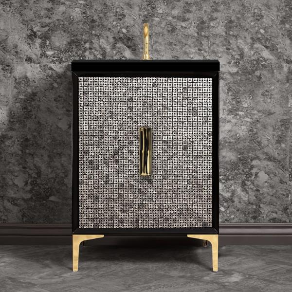 Linkasink - Mother Of Pearl With 8 Inch Black Tigler Artisan Glass Prism Hardware 24 Inch Wide Black Vanity