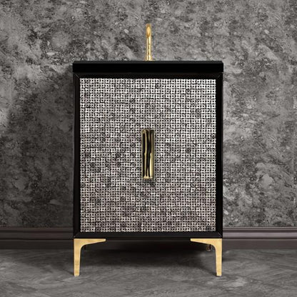 Linkasink - Mother Of Pearl With 8 Inch Black Tigler Artisan Glass Prism Hardware 24 Inch Wide Black Vanity