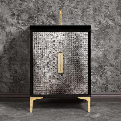 Linkasink - Mother Of Pearl With 8 Inch Eglomise Prism Artisan Glass Hardware  24 Inch Wide Black Vanity