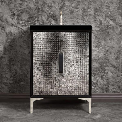 Linkasink - Mother Of Pearl With 8 Inch Black Prism Artisan Glass Hardware 24 Inch Wide Black Vanity