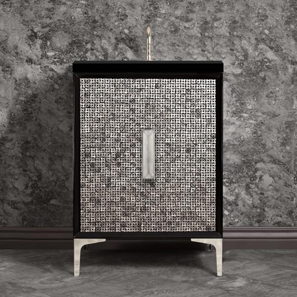 Linkasink - Mother Of Pearl With 8 Inch Eglomise Prism Artisan Glass Hardware  24 Inch Wide Black Vanity