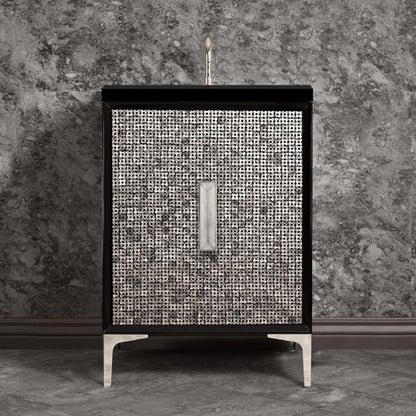 Linkasink - Mother Of Pearl With 8 Inch Eglomise Prism Artisan Glass Hardware  24 Inch Wide Black Vanity
