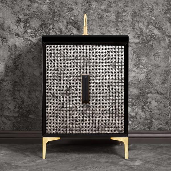 Linkasink - Mother Of Pearl With 8 Inch Black Prism Artisan Glass Hardware 24 Inch Wide Black Vanity