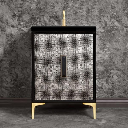 Linkasink - Mother Of Pearl With 8 Inch Black Prism Artisan Glass Hardware 24 Inch Wide Black Vanity