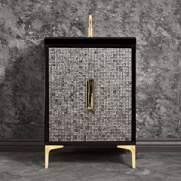 Linkasink - Mother Of Pearl With 8 Inch Black Tigler Artisan Glass Prism Hardware 24 Inch Wide Black Vanity