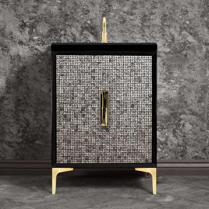 Linkasink - Mother Of Pearl With 8 Inch Black Tigler Artisan Glass Prism Hardware 24 Inch Wide Black Vanity