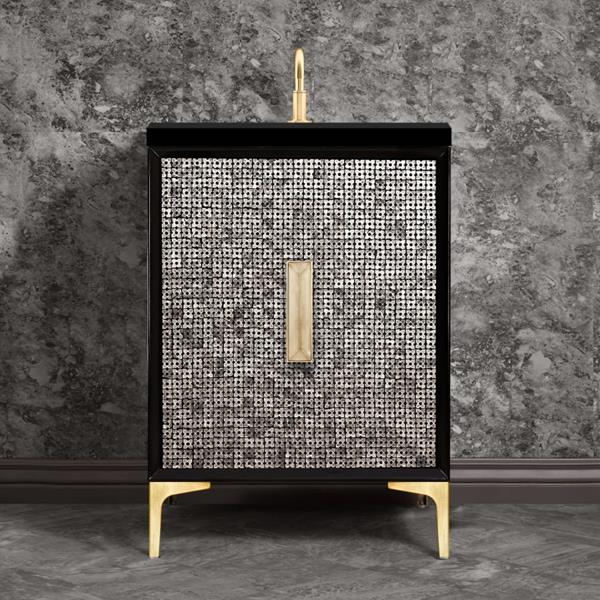 Linkasink - Mother Of Pearl With 8 Inch Eglomise Prism Artisan Glass Hardware  24 Inch Wide Black Vanity