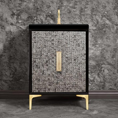 Linkasink - Mother Of Pearl With 8 Inch Eglomise Prism Artisan Glass Hardware  24 Inch Wide Black Vanity