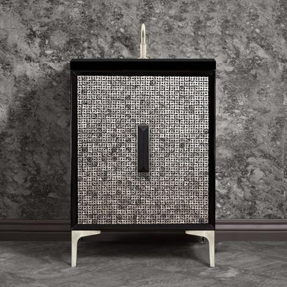 Linkasink - Mother Of Pearl With 8 Inch Black Prism Artisan Glass Hardware 24 Inch Wide Black Vanity