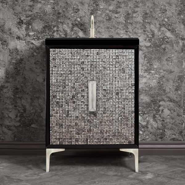Linkasink - Mother Of Pearl With 8 Inch Eglomise Prism Artisan Glass Hardware  24 Inch Wide Black Vanity
