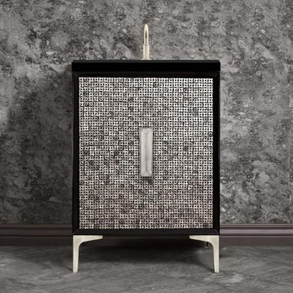 Linkasink - Mother Of Pearl With 8 Inch Eglomise Prism Artisan Glass Hardware  24 Inch Wide Black Vanity