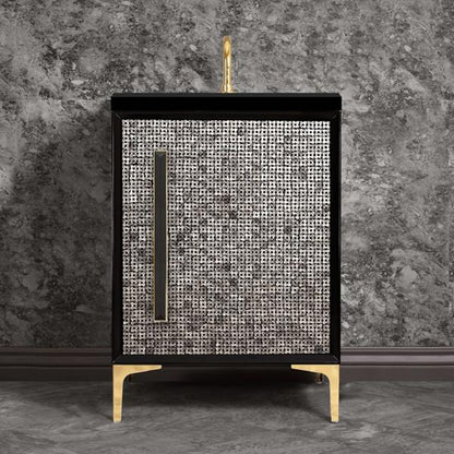 Linkasink - Mother Of Pearl With 18 Inch Black Prism Artisan Glass Hardware 24 Inch Wide Black Vanity