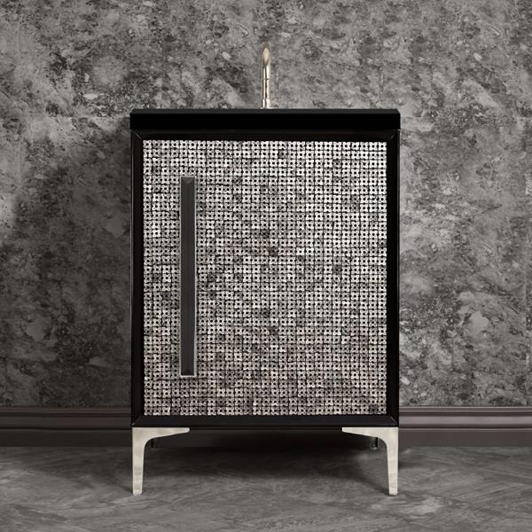 Linkasink - Mother Of Pearl With 18 Inch Black Prism Artisan Glass Hardware 24 Inch Wide Black Vanity