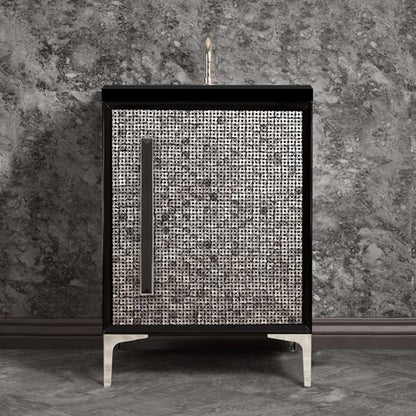 Linkasink - Mother Of Pearl With 18 Inch Black Prism Artisan Glass Hardware 24 Inch Wide Black Vanity