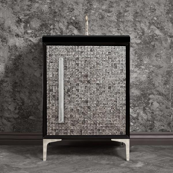 Linkasink - Mother Of Pearl With 18 Inch Eglomise Prism Artisan Glass Hardware 24 Inch Wide Black Vanity