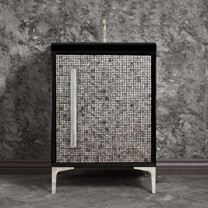 Linkasink - Mother Of Pearl With 18 Inch Eglomise Prism Artisan Glass Hardware 24 Inch Wide Black Vanity