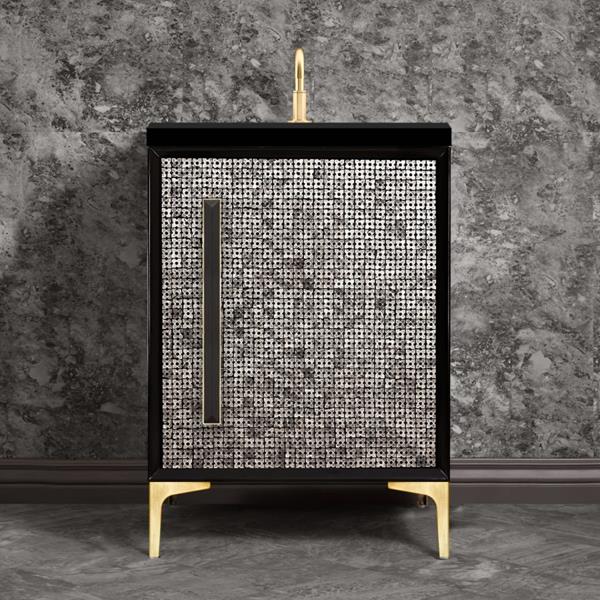 Linkasink - Mother Of Pearl With 18 Inch Black Prism Artisan Glass Hardware 24 Inch Wide Black Vanity