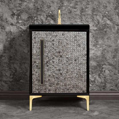 Linkasink - Mother Of Pearl With 18 Inch Black Prism Artisan Glass Hardware 24 Inch Wide Black Vanity