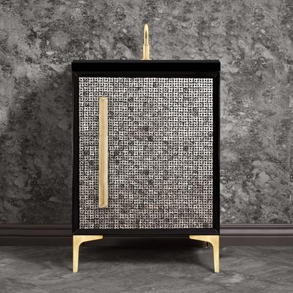 Linkasink - Mother Of Pearl With 18 Inch Eglomise Prism Artisan Glass Hardware 24 Inch Wide Black Vanity