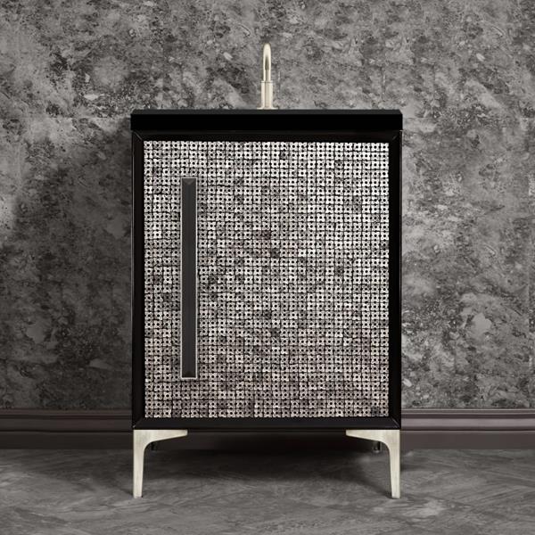 Linkasink - Mother Of Pearl With 18 Inch Black Prism Artisan Glass Hardware 24 Inch Wide Black Vanity