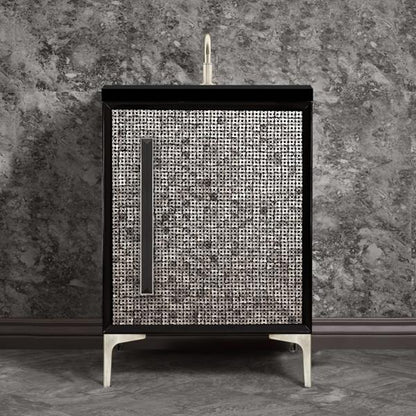 Linkasink - Mother Of Pearl With 18 Inch Black Prism Artisan Glass Hardware 24 Inch Wide Black Vanity