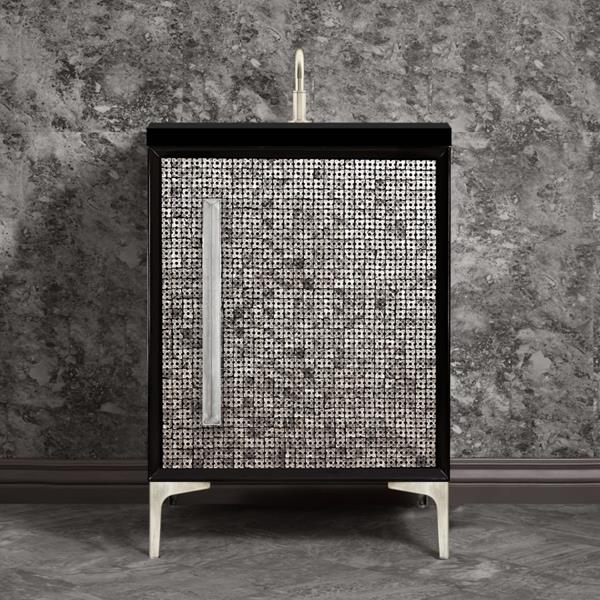 Linkasink - Mother Of Pearl With 18 Inch Eglomise Prism Artisan Glass Hardware 24 Inch Wide Black Vanity
