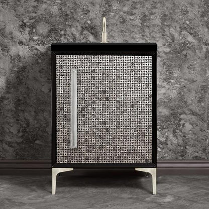 Linkasink - Mother Of Pearl With 18 Inch Eglomise Prism Artisan Glass Hardware 24 Inch Wide Black Vanity