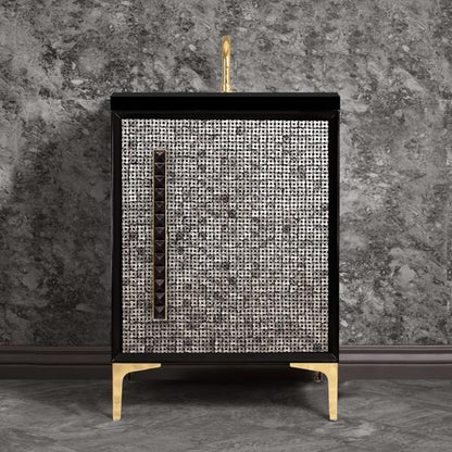 Linkasink - Mother Of Pearl With 18 Inch Black Pyramid Artisan Glass Hardware 24 Inch Wide Black Vanity