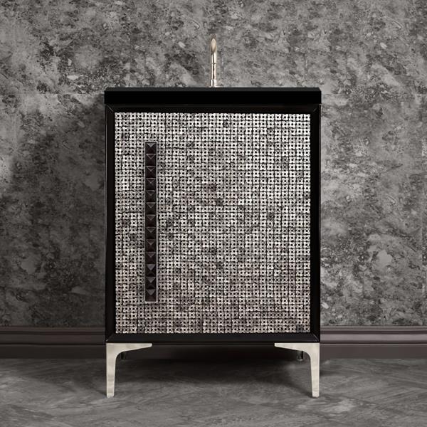 Linkasink - Mother Of Pearl With 18 Inch Black Pyramid Artisan Glass Hardware 24 Inch Wide Black Vanity