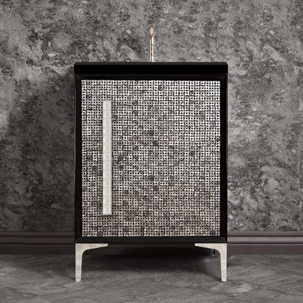 Linkasink - Mother Of Pearl With 18 Inch Eglomise Pyramid Artisan Glass Hardware 24 Inch Wide Black Vanity